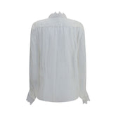 Ruffled silk muslin and lace blouse